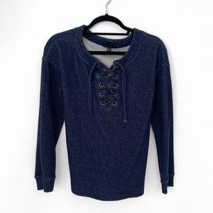 Sanctuary Lace Up Front Navy Blue Sweater XS